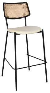EZ Texas Black Metal Leg Barstool with Rattan Back - Black thumbnail 2