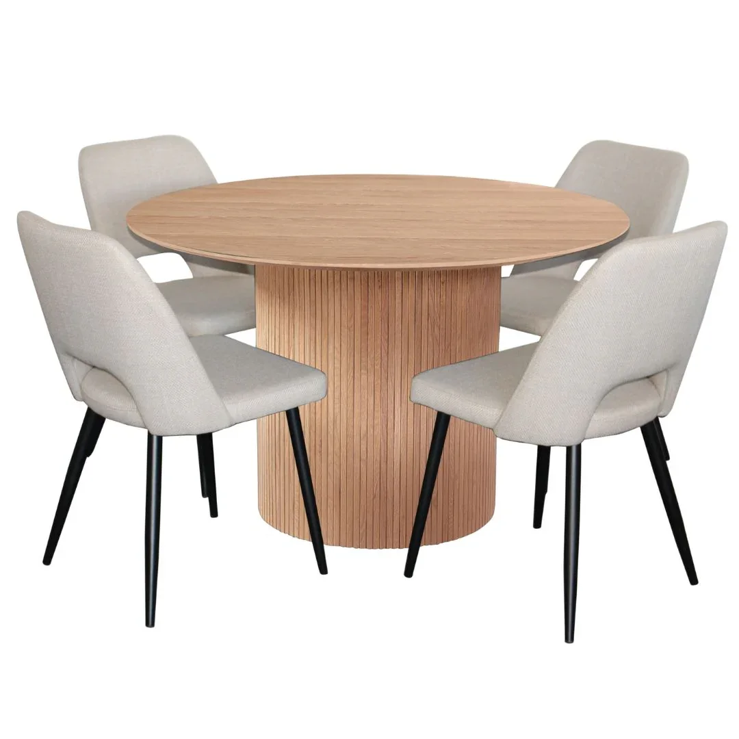 BT Miami 120cm Diameter Timber Round Dining Table with 4 Zara Chair Set