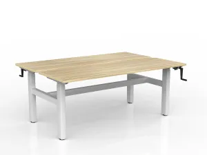 OL Agile Winder Height Adjustable Shared Desk – Oak Top with White Frame thumbnail 7