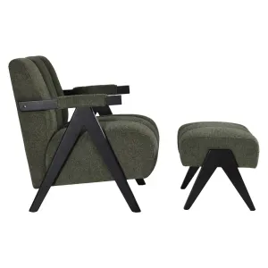 VI Atlas Fabric Upholstered Accent Chair with Footstool - Fawn & Green thumbnail 3