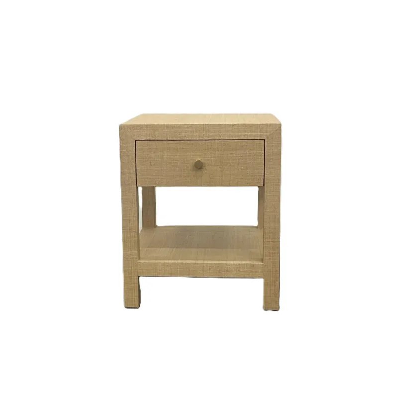 CR Kagu Solid Timber Raffia Finish 1 Drawer Bedside Table