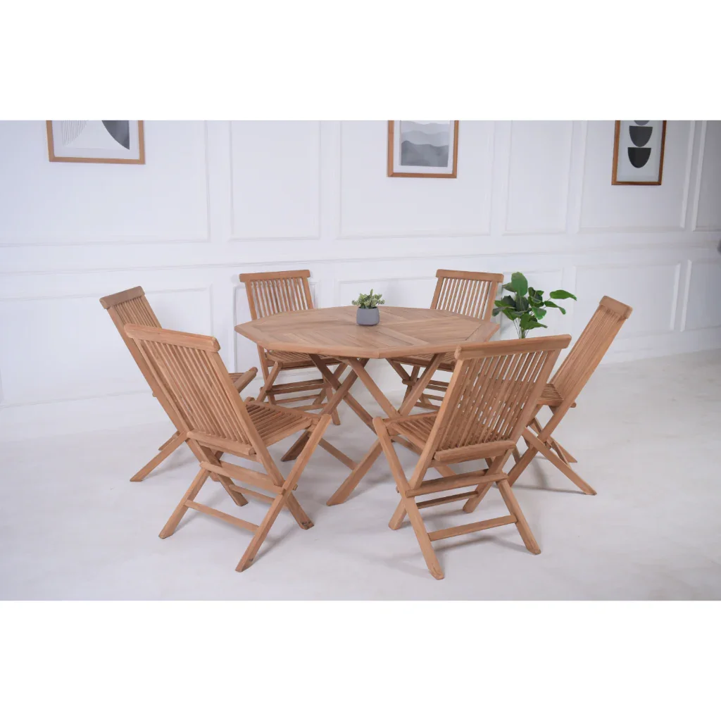 VI Balgo Solid Timber Outdoor Dining Table with 6 Folding Chairs Set