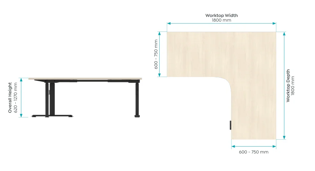OL Klass Electric Height Adjustable Corner Desk with Cable Management- Black Fame thumbnail 3
