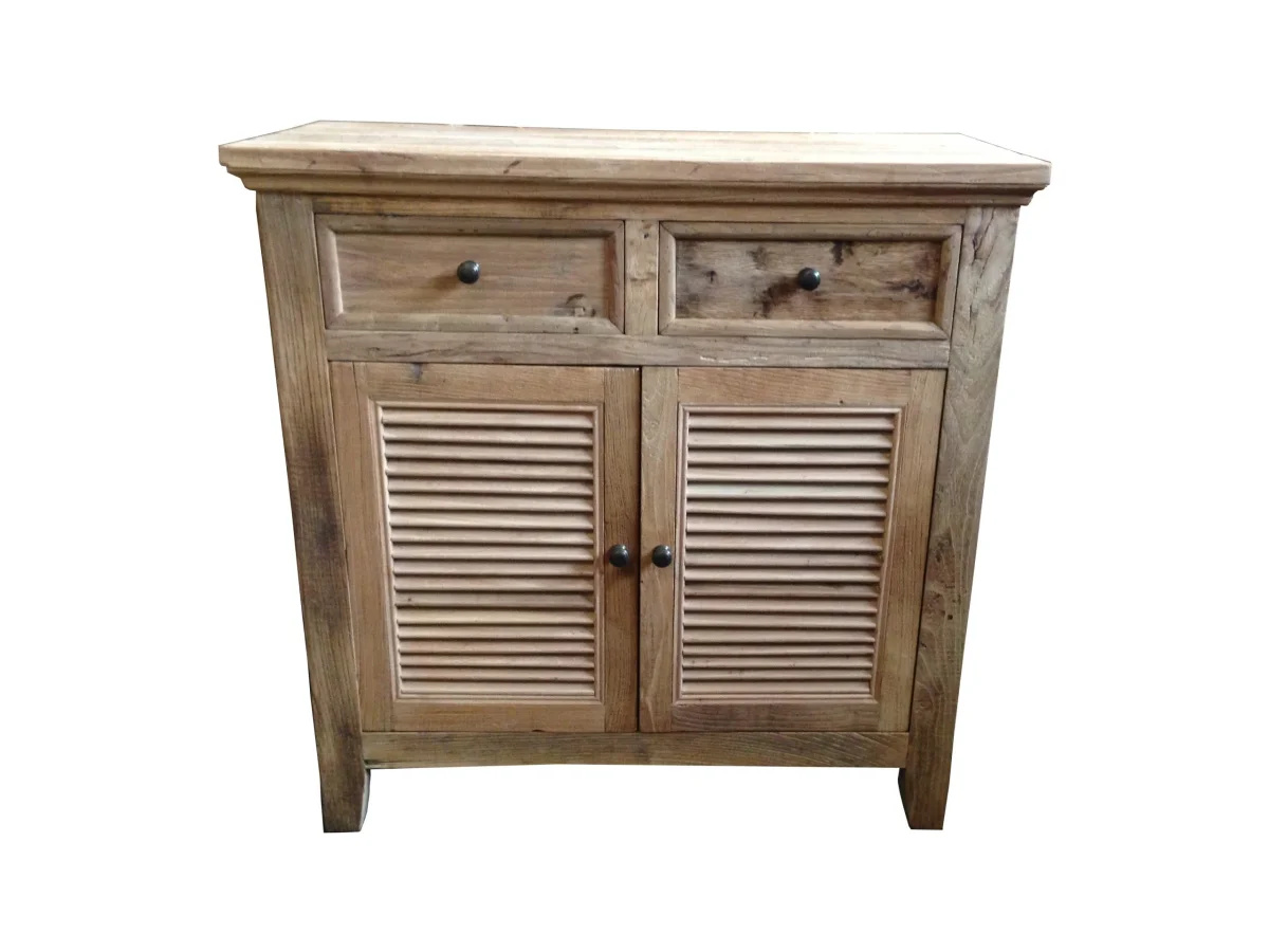 MF Recycled Elm Timber Rustic Louvre 2 Drawer 2 Door Cabinet