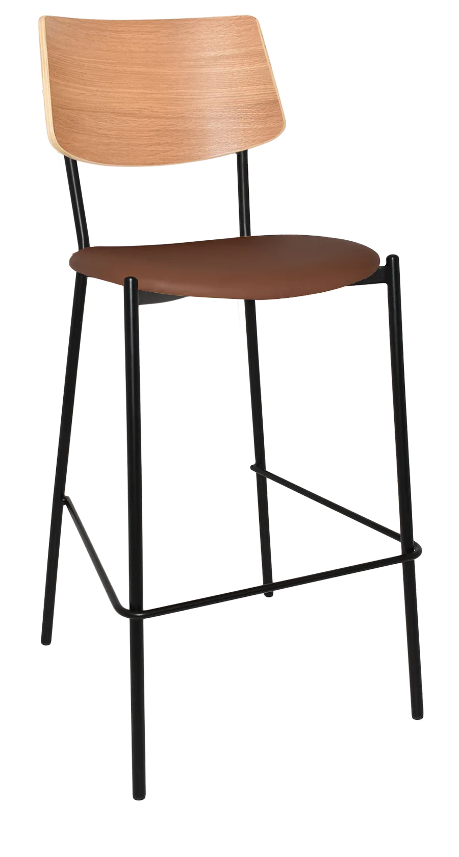 EZ Texas Black Metal Leg Barstool with Natural Veneer Back