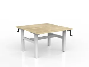 OL Agile Winder Height Adjustable Shared Desk – Oak Top with White Frame thumbnail 3