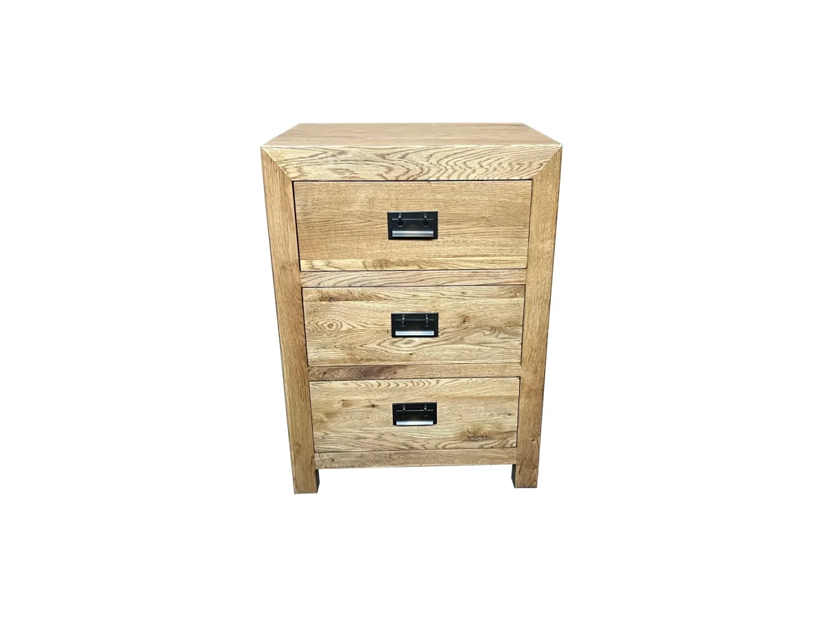 MF Solid Oak Timber 3 Drawer Bedside Table