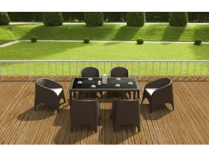 FL 7 Piece Tahiti Hospitality Outdoor Dining Table with Aruba Armchair & Cushion thumbnail 1