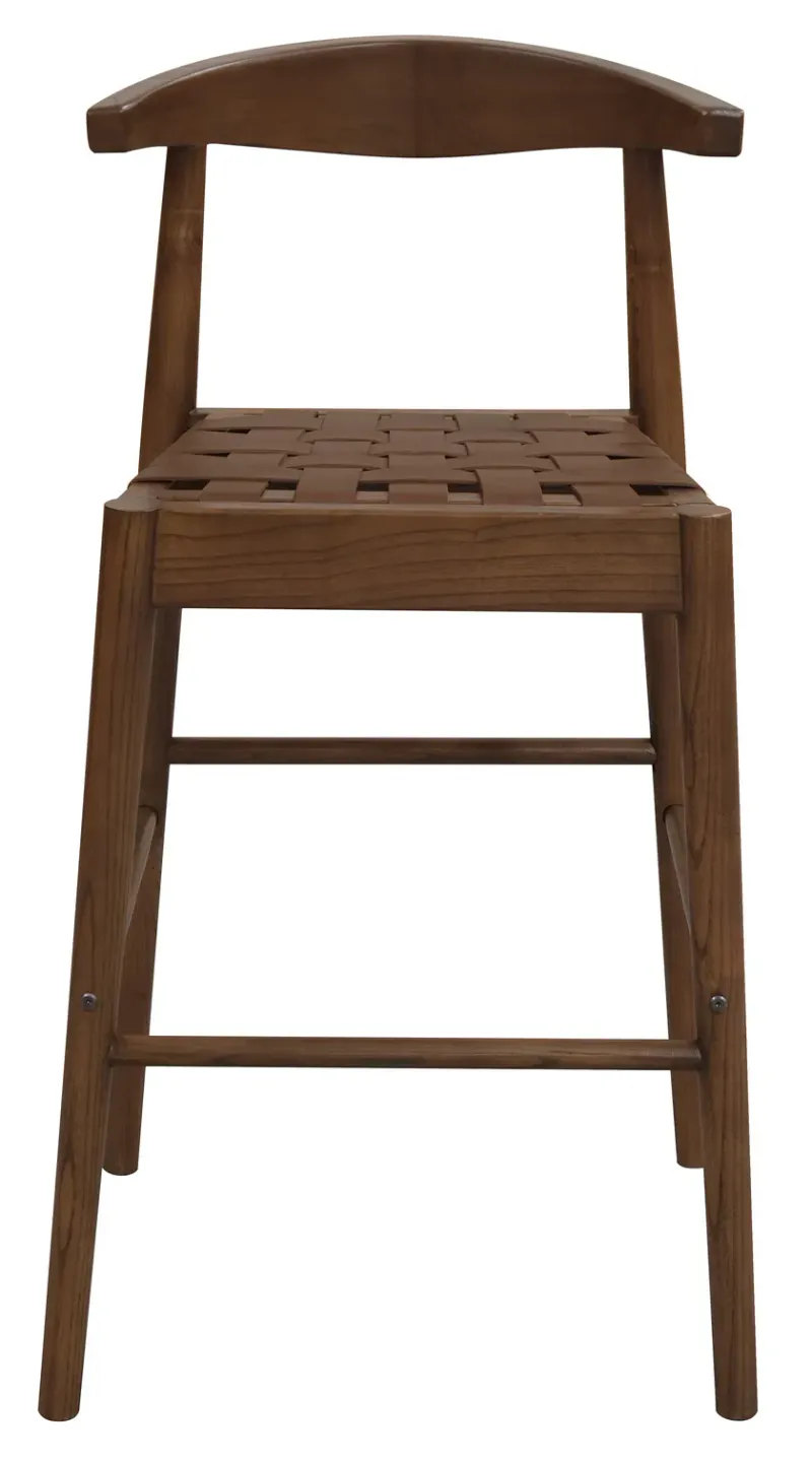 CT Elliot Genuine Leather Seat Timber Base Barstool
