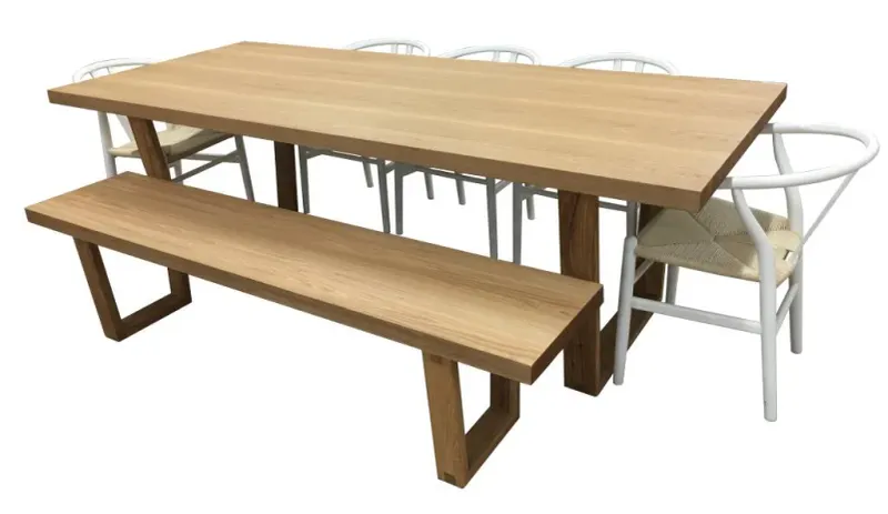 VI Airlie 240cm Rec Dining Table with 5 Dining Chairs + Bench Kit