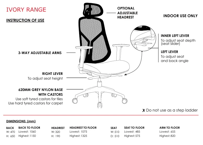 ST Ivory Mesh Back Executive Chair with Headrest