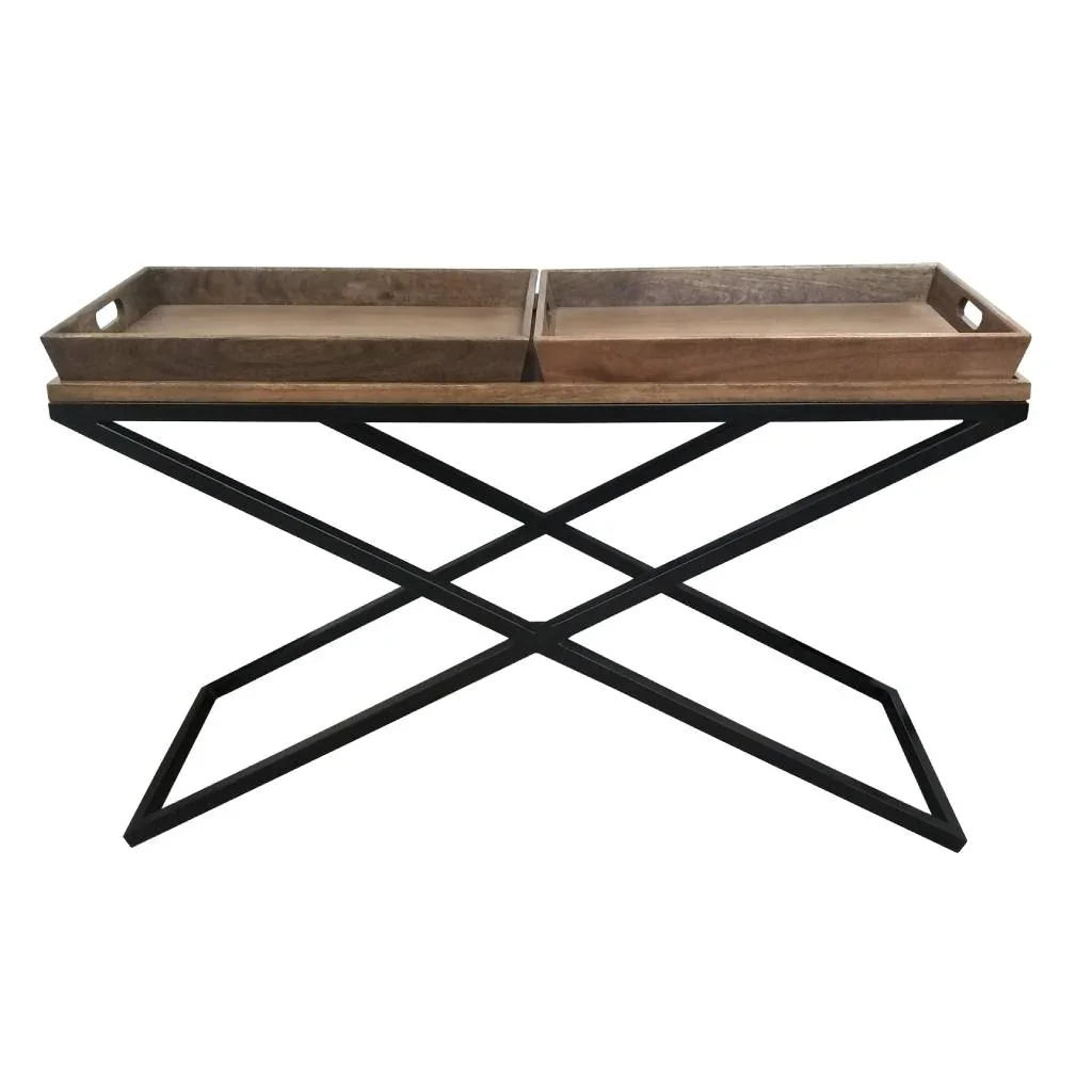 VI Crisscross Solid Timber Metal Legs Console Table