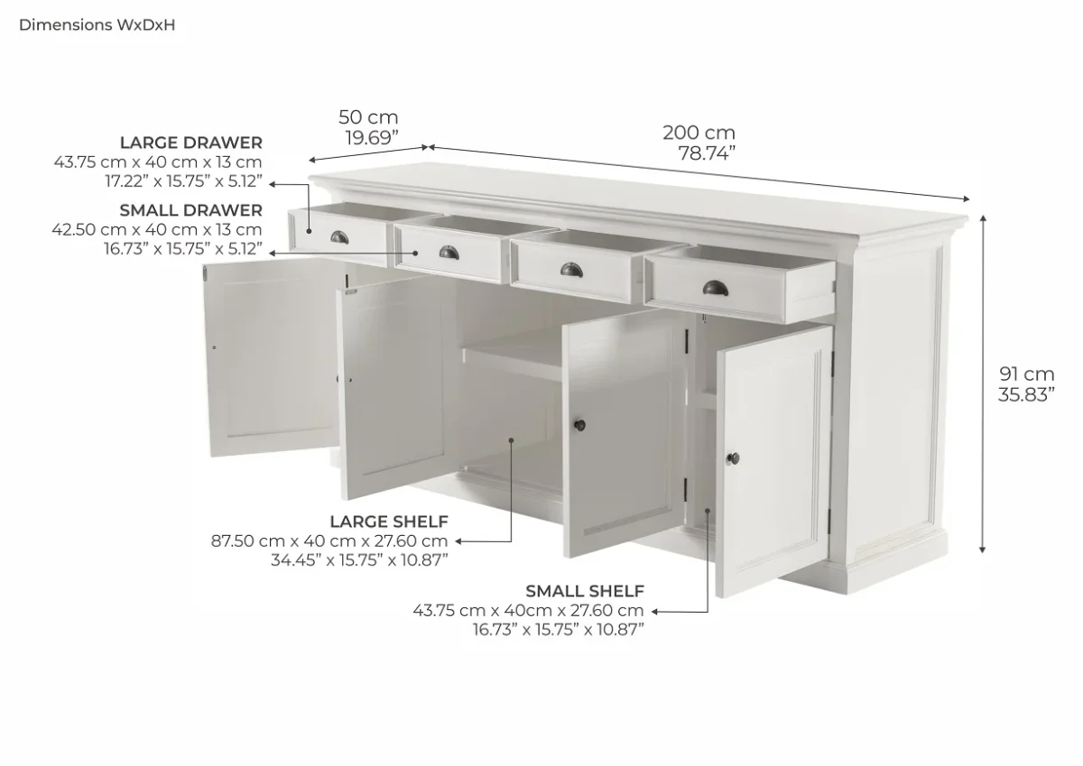 NS Halifax Solid Timber 4 Door 4 Drawer Buffet