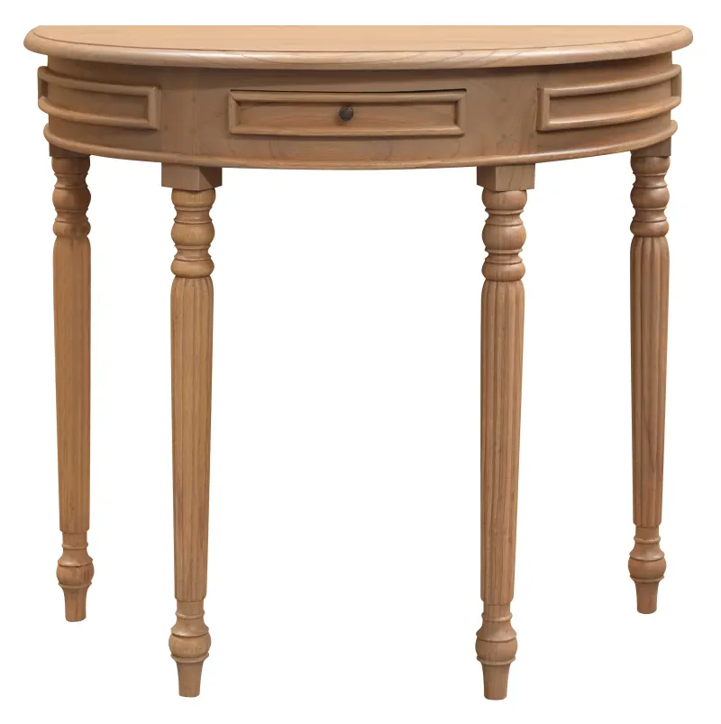 CT Nueva Solid Mindi Timber Turn Legs Half Round Sofa Table
