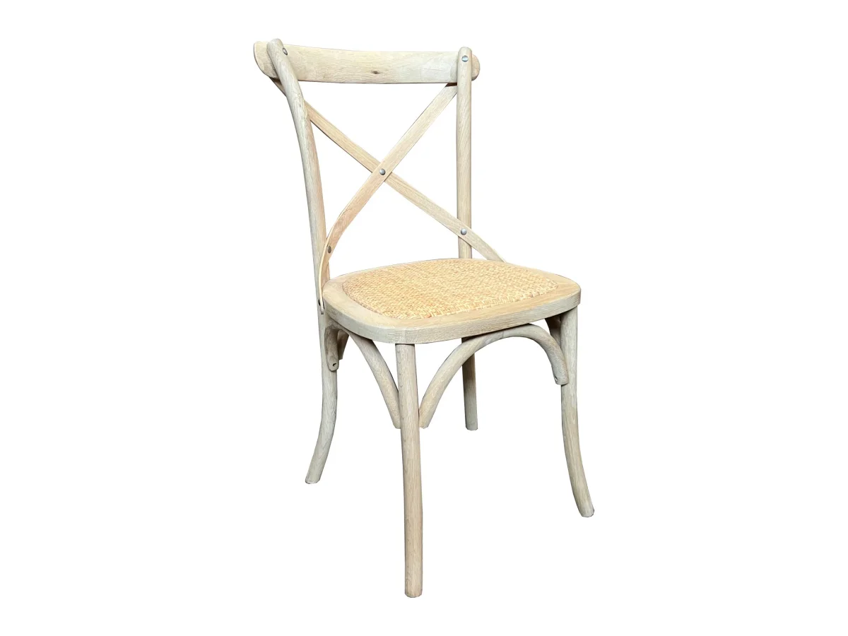 MF Bleach Raw Crossback Solid Timber Rattan Seat Dining Chair