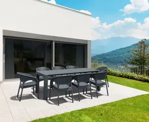 FL 9 Piece Outdoor Extendable Dining Table Setting with Panama Rattan Armchair thumbnail 1