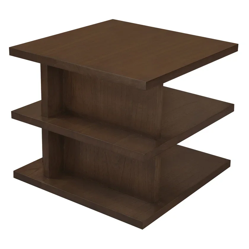 CT Hudson Solid Mindi Timber Square Side Table with Shelves
