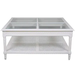 DA Polo Glass Top Square Coffee Table with Shelf – White thumbnail 1