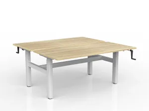 OL Agile Winder Height Adjustable Shared Desk – Oak Top with White Frame thumbnail 2
