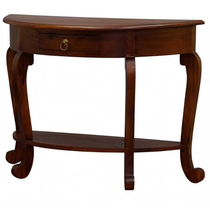 CT Cabriol Leg Solid Timber 1 Drawer Half Round Sofa Table
