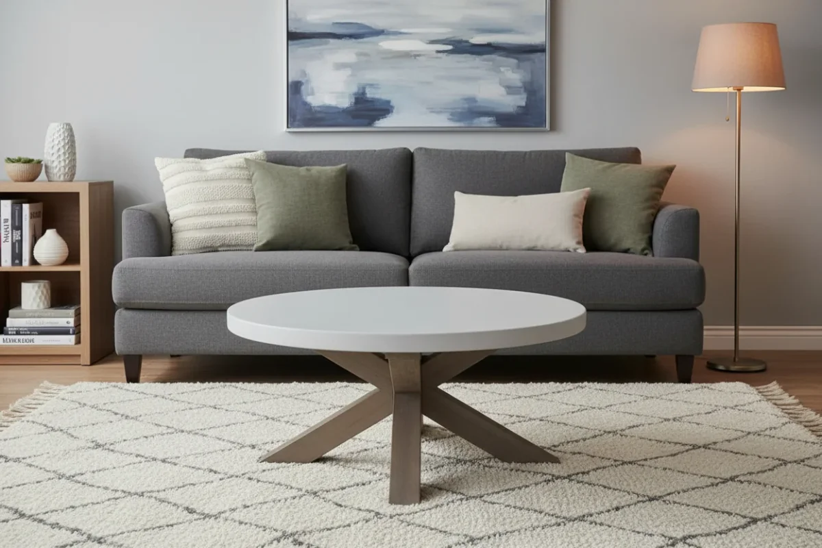 VI Liberty Timber Base Concrete Top Round Coffee Table