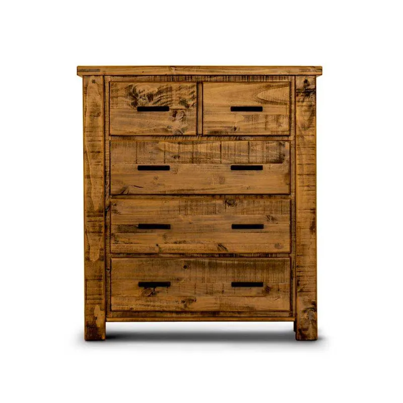 Outback 2 Over 3 Drawer Tallboy, Solid NZ Pine, Rustic Oak