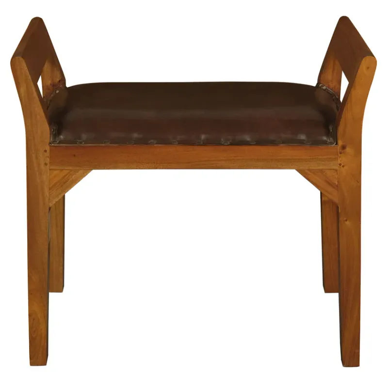 CT Boston Solid Timber Bench with Genuine Leather Seat