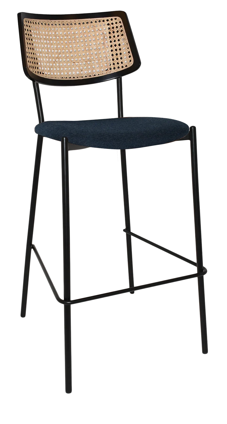 EZ Texas Black Metal Leg Barstool with Rattan Back - Black