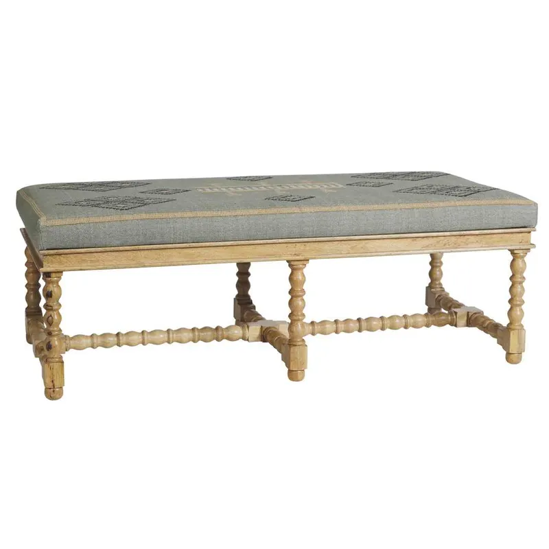 SH Nobbin Timber Frame Fabric Upholstered Seat Ottoman - Ocean