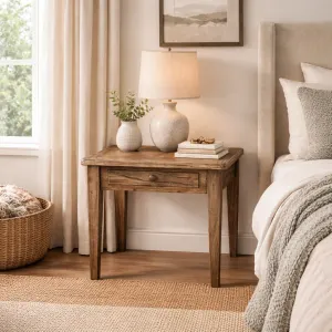 MF Parquetry Recycled Elm Timber 1 Drawer Side Table thumbnail 4