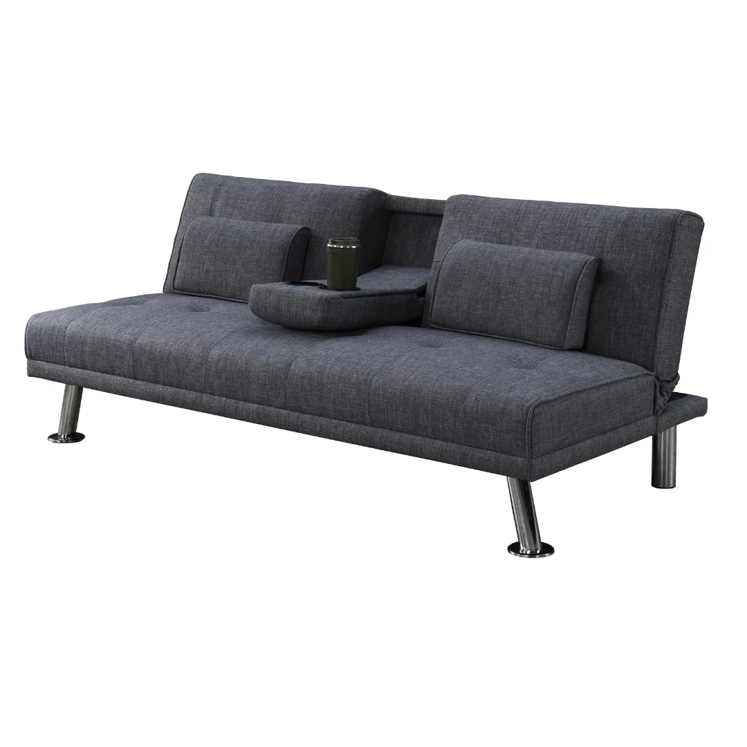 BT Mira Futon 3 Seater Sofa Dark Grey Fabric Chrome