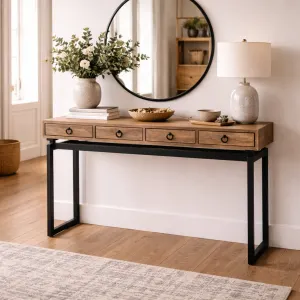 MF Torano Recycled Timber Top Metal Frame 4 Drawer Console Table thumbnail 3