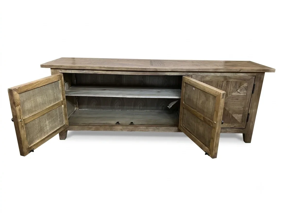 MF Recycled Timber Parquetry Style 3 Door TV Unit
