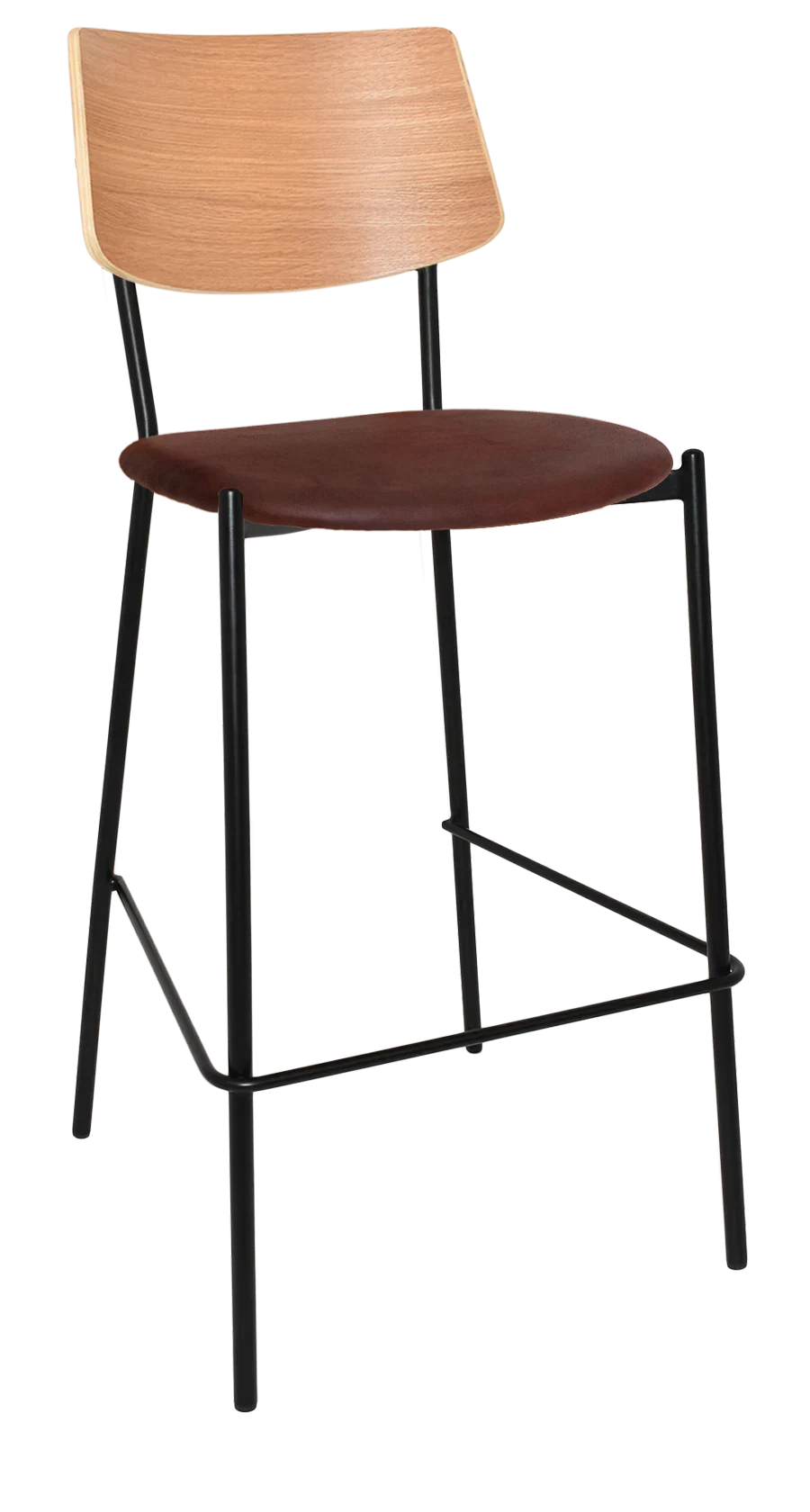 EZ Texas Black Metal Leg Barstool with Natural Veneer Back