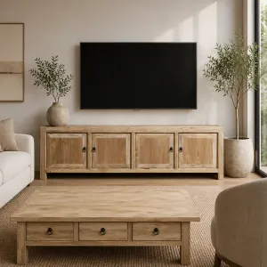MF Chinese Antique Reproduction Recycled Timber 4-Door Entertainment Unit thumbnail 2