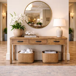 MF Recycled Elm Timber 3 Drawer Hall Table thumbnail 4