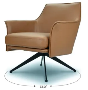 VI Baril Leather Upholstered Metal Legs Swivel Armchair thumbnail 3