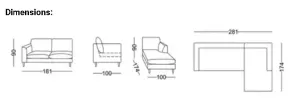 EL Leo Fabric Upholstered 3 Seater Chaise Sofa thumbnail 3
