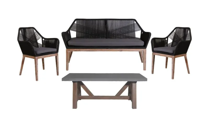 VI Faro 4PC Lounge Sofa Set with Coffee Table Timber Leg – Black & Grey