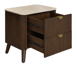 VI Cotswold Solid Timber Stone Top 2 Drawer Bedside Table thumbnail 6