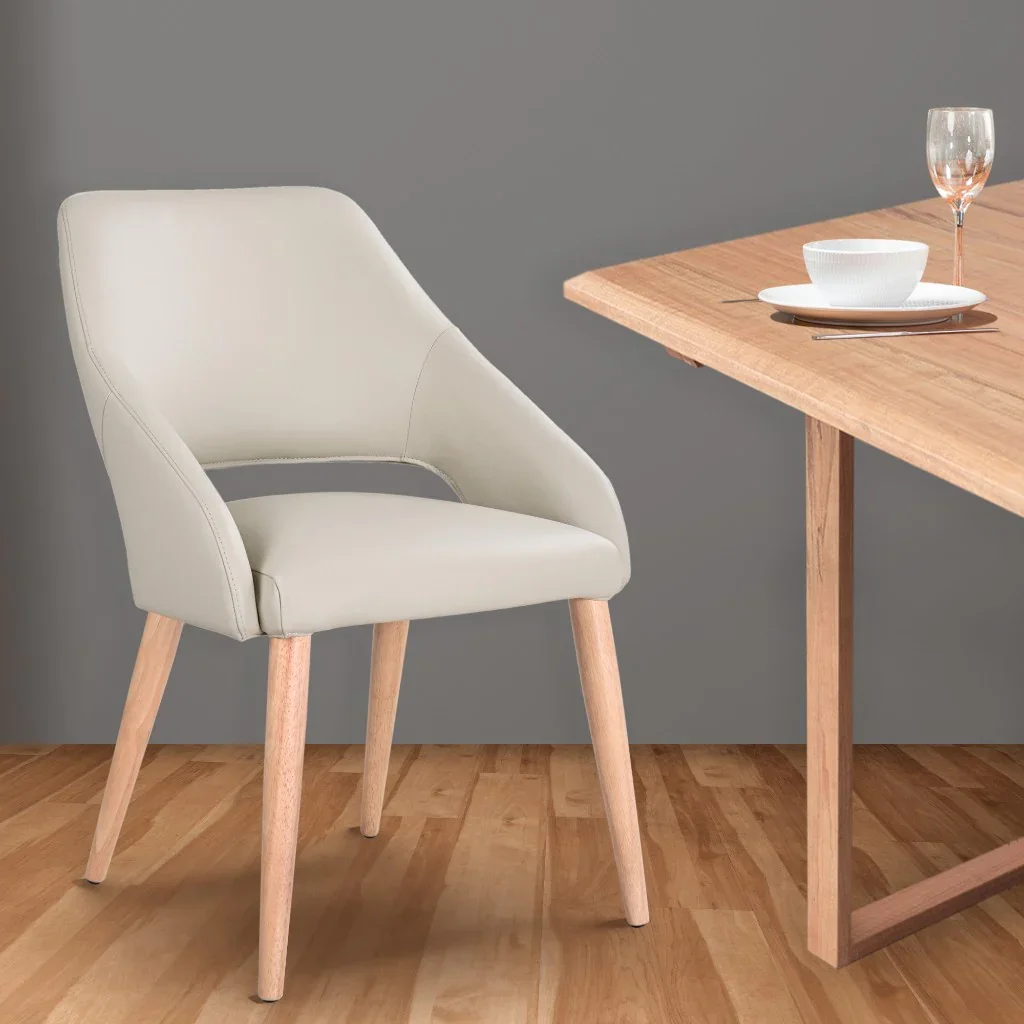 VI Rico Genuine Leather Upholstered Timber Leg Dining Chair