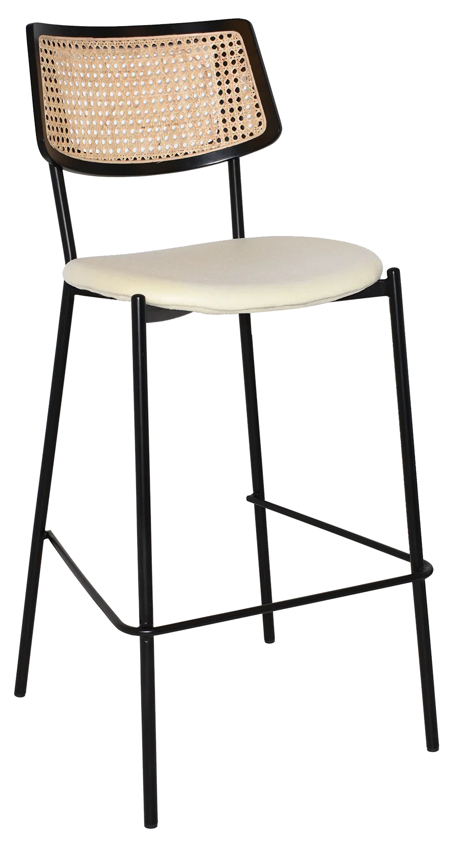EZ Texas Black Metal Leg Barstool with Rattan Back - Black