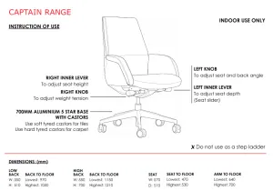 ST Captain Genuine Leather Low Back Executive Chair thumbnail 5