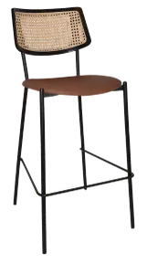 EZ Texas Black Metal Leg Barstool with Rattan Back - Black thumbnail 4