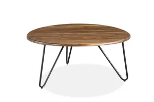 VI Library Timber Veneer Top Metal Base Round Coffee Table thumbnail 1