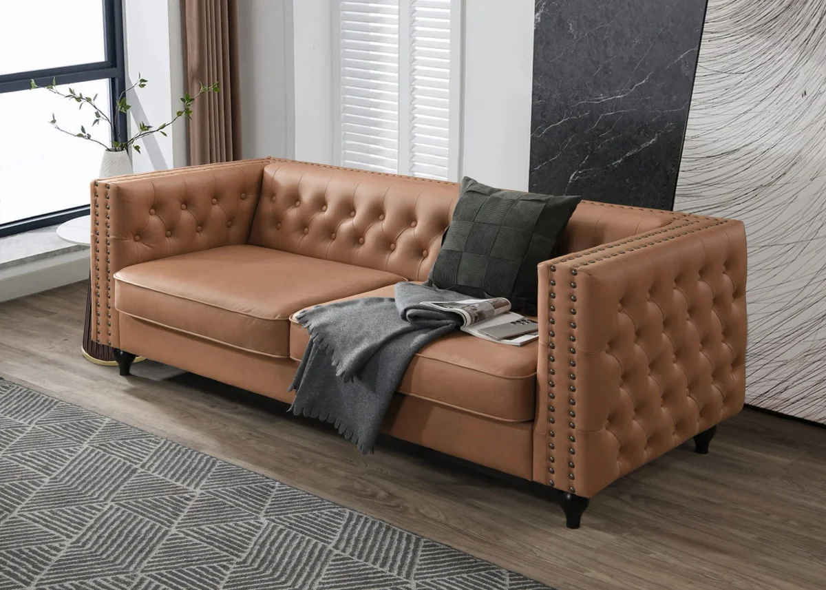 BT Mayfair PU Leather Upholstered Tufted Back 3 Seater Sofa