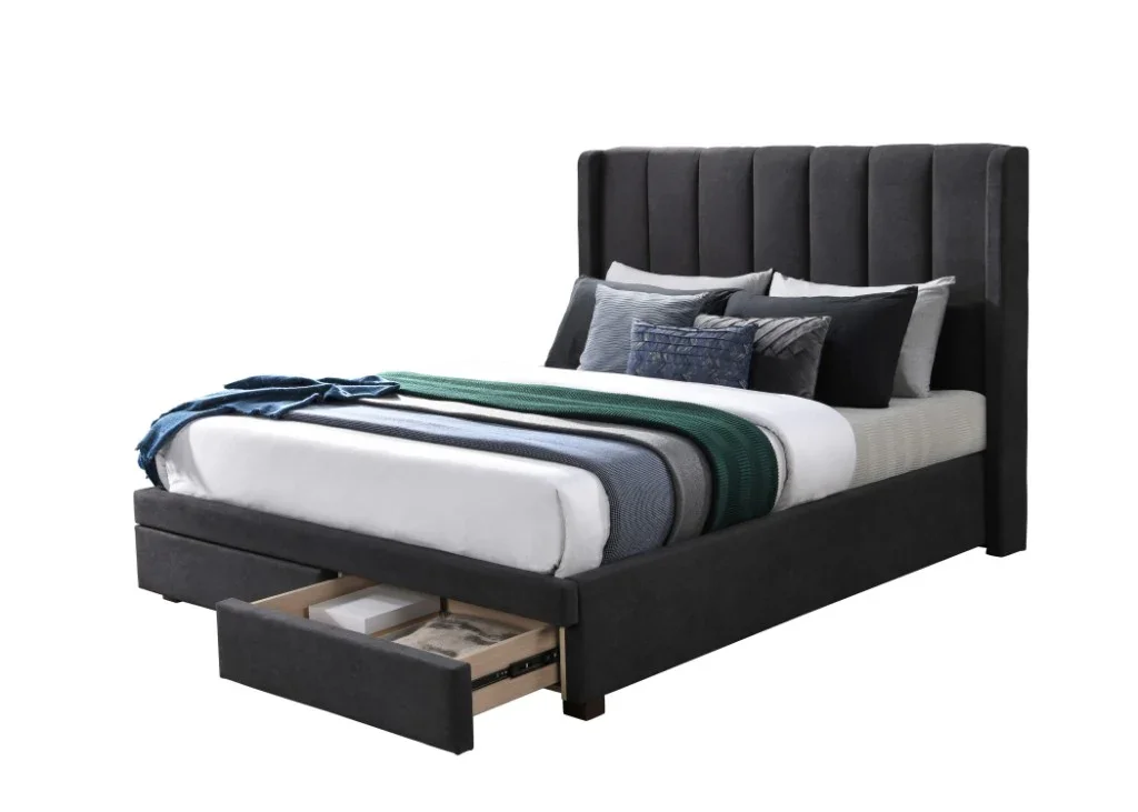 VI Perrisa Fabric Upholstered Bed with 2 Bedend Drawers