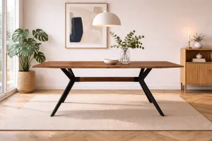 MF Cross Timber Top Metal Framed Dining Table thumbnail 2
