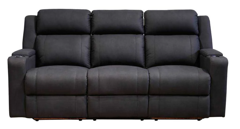 VI Academy Fabric 3 Seater Recliner Lounge with Multimedia Dropdown