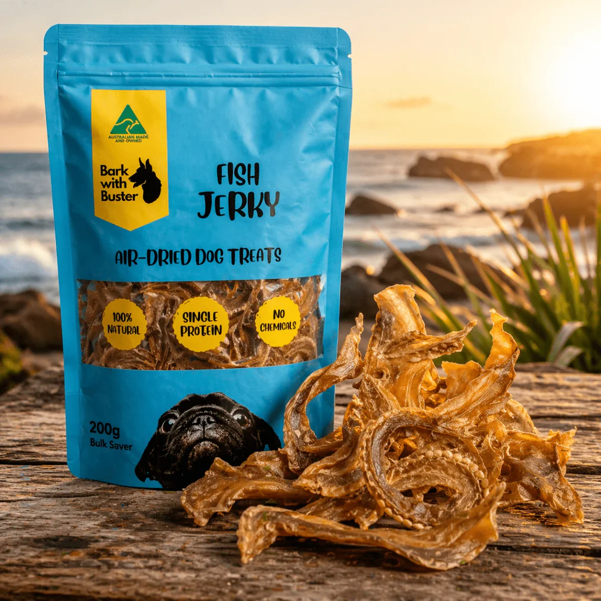 Bark with Buster Fish Jerky Dog Treats — 500g